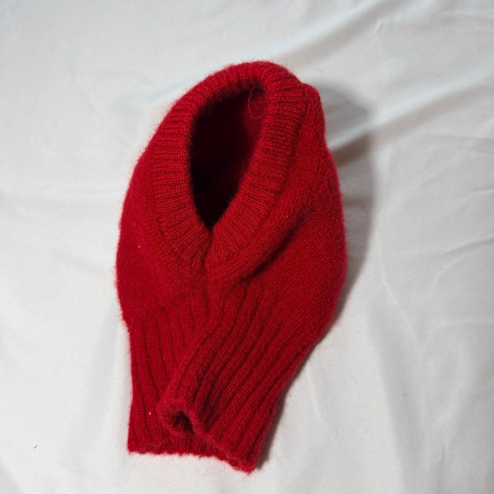 Vintage Lillian Vernon Red 100% Wool Balaclava Hood Ribbed Knit Winter Hat